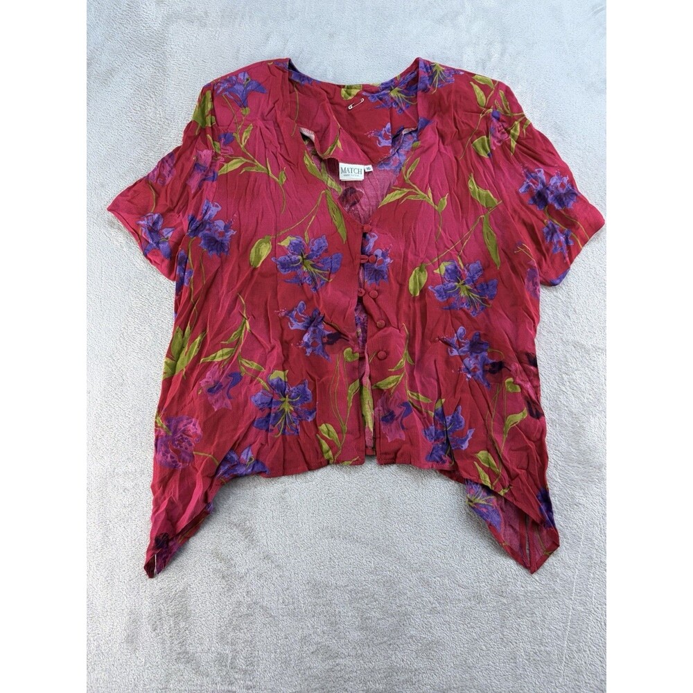Match Floral Top Womens 16 Button Up Short Sleeve Tropical Vacation